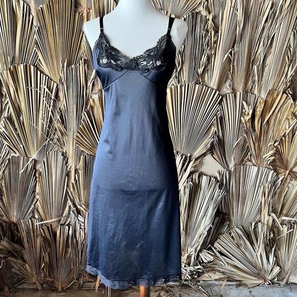 Vintage Other - Vintage Black Nylon Slip with Lace Trim size 36 Fairy Grunge Sissy Pinup